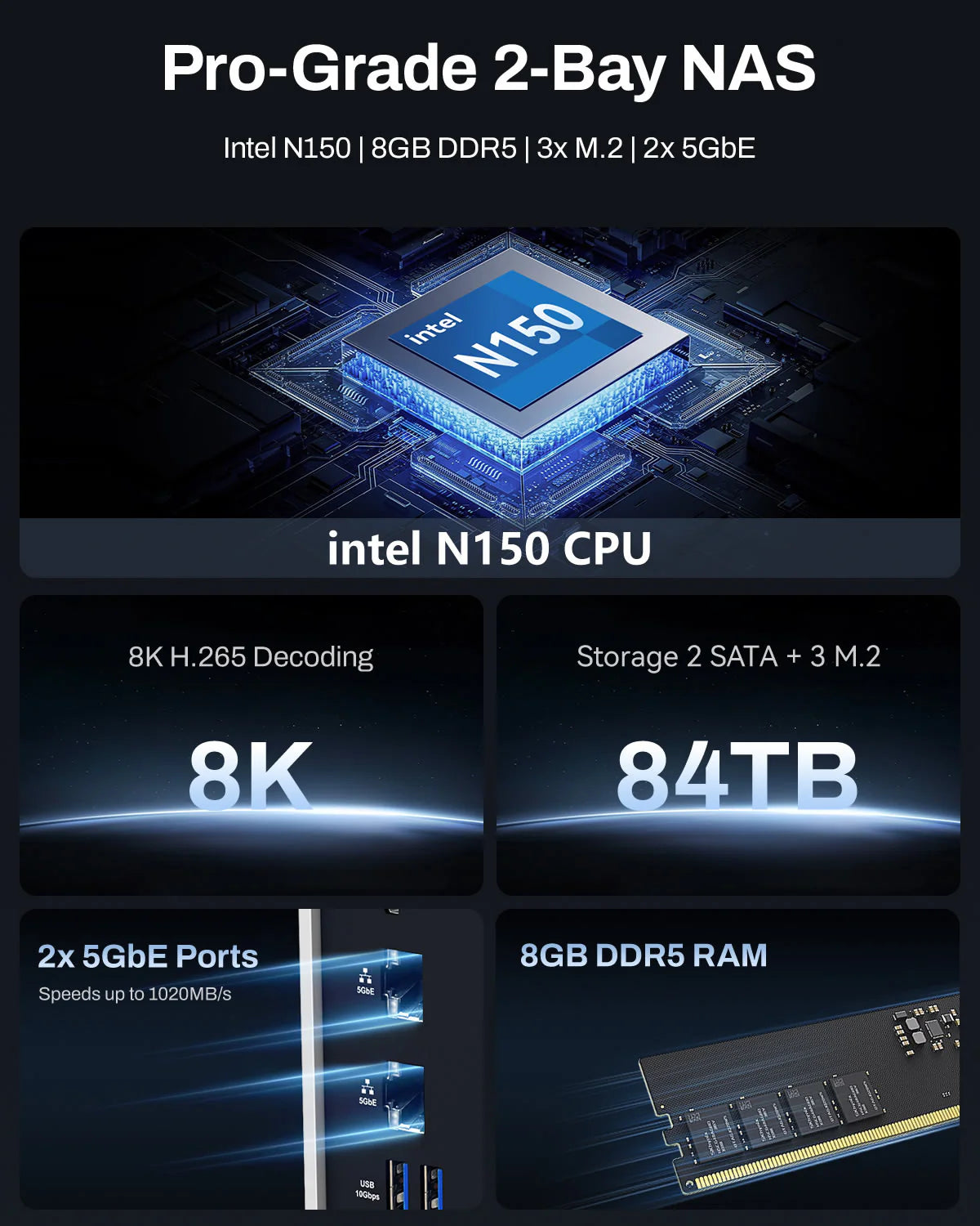 TERRAMASTER F2-425 Plus 2-Bay NAS;  Intel N150 4-Core 8GB DDR5 5GbE Port x2 USB 3.2 x4 (Diskless)